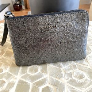COACH wristlet, grey /silver patent leather